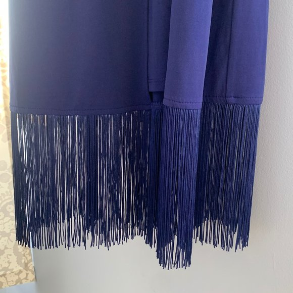 NWT Royal Blue Chicos Fringed-Hem Dress, Size 1 (comparable to small or 4) - Picture 6 of 15